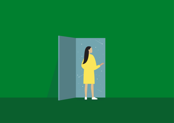 Woman opening a door